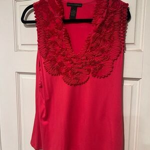 Grace Elements Red Sleeveless Blouse with Ruffle Accents